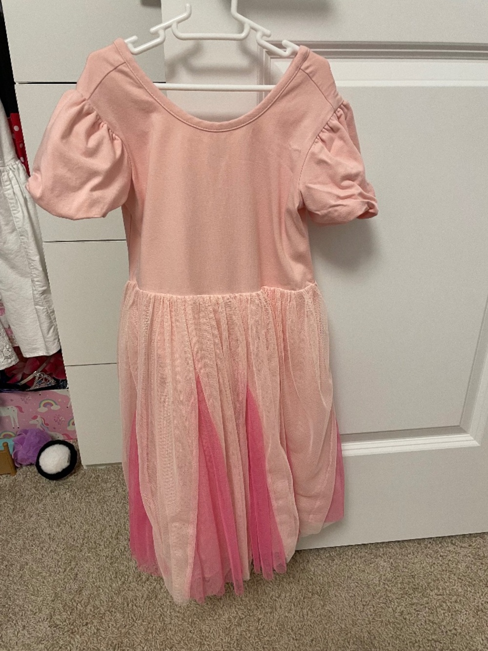Girls Disney Pink Puffed Sleeve Tulle Layered Dress Size 6-7